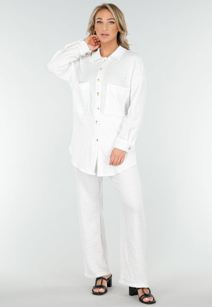 NEW230425 Witte Crinkle Set met Rechte Broek