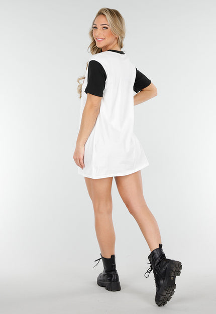 NEW230425 Witte T-shirtjurk met Zwarte Mouwen