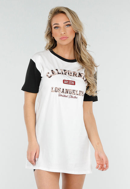 NEW230425 Witte T-shirtjurk met Zwarte Mouwen