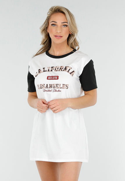 NEW230425 Witte T-shirtjurk met Zwarte Mouwen