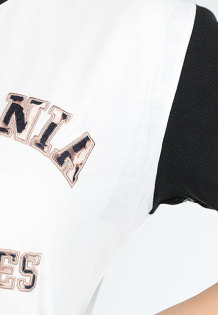 NEW230425 Witte T-shirtjurk met Zwarte Mouwen