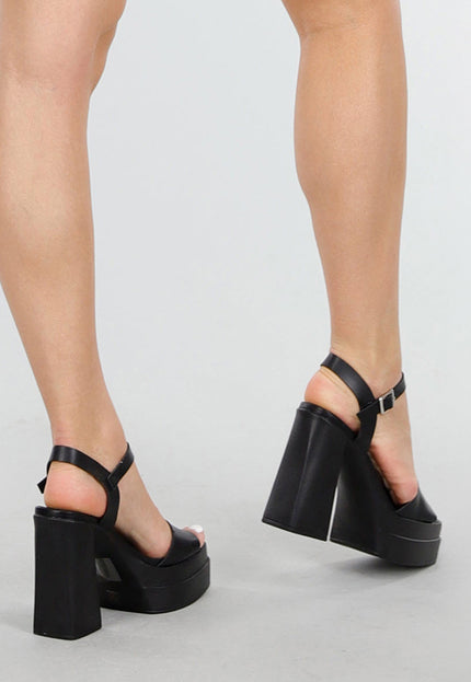 OP=OP.42.NL Zwarte Sandalen met Plateau en Blokhak