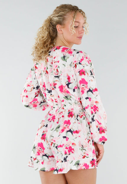 NEW230725 Bloemen Playsuit met Lange Pofmouwen