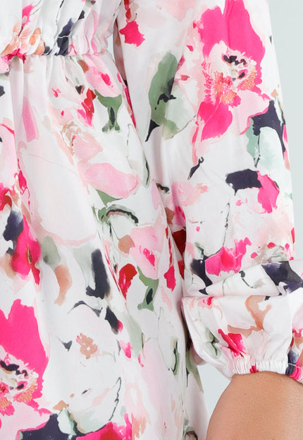 NEW230725 Bloemen Playsuit met Lange Pofmouwen