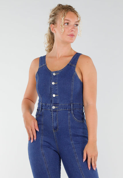 NEW230725 Mouwloze Denim Flared Jumpsuit
