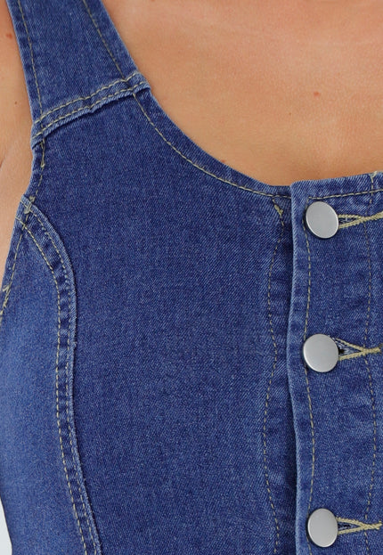 NEW230725 Mouwloze Denim Flared Jumpsuit