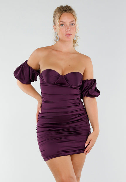 OP=OP.AV.12 Paars Off Shoulder Stretch Jurkje