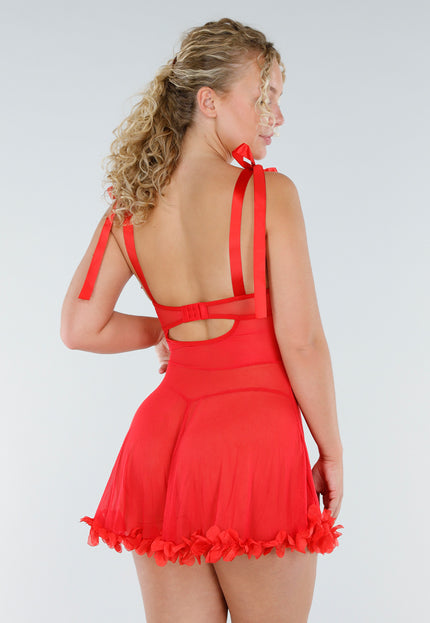 NEW230725 Rode Babydoll Set met Bloemenrand