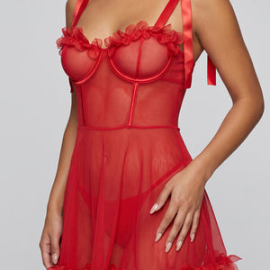 NEW230725 Rode Babydoll Set met Bloemenrand