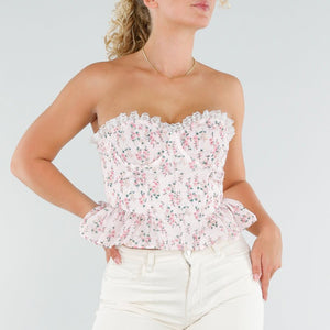 OP=OP.AV.09 Roze Korset Top met Bloemen