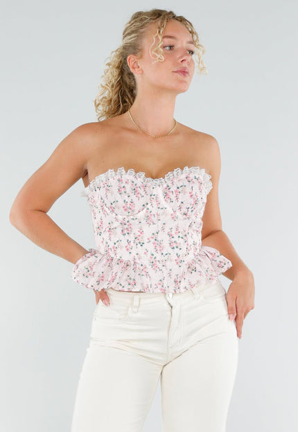 OP=OP.AV.09 Roze Korset Top met Bloemen
