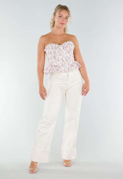 OP=OP.AV.09 Roze Korset Top met Bloemen