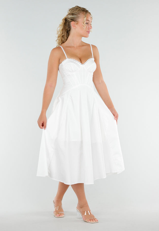 NEW230725 Witte Midi Jurk met Korset