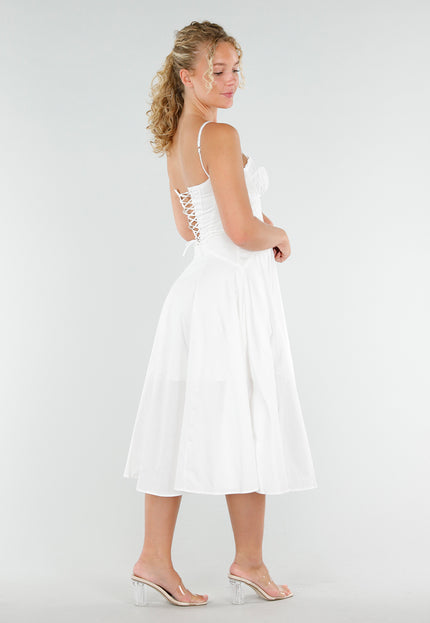 NEW230725 Witte Midi Jurk met Korset