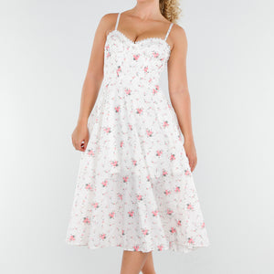 NEW230725 Witte Rozenprint Korsetjurk