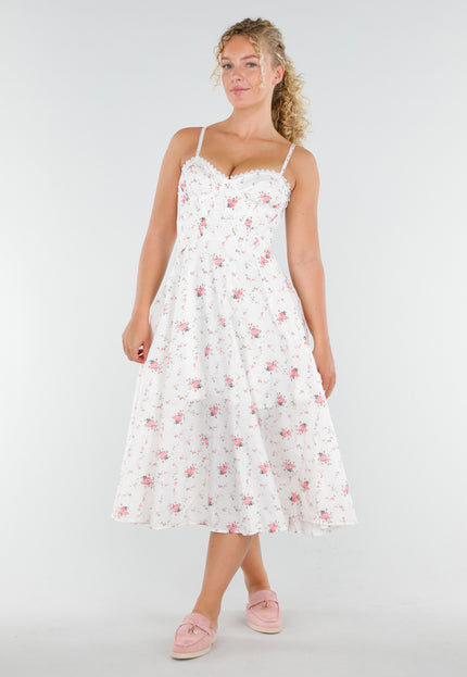 NEW230725 Witte Rozenprint Korsetjurk