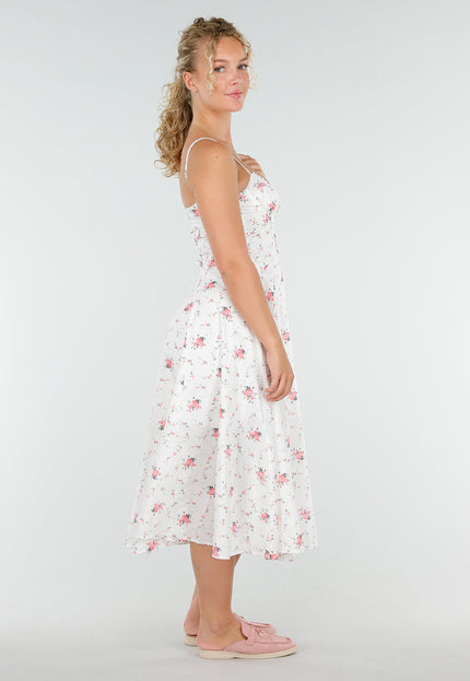 NEW230725 Witte Rozenprint Korsetjurk