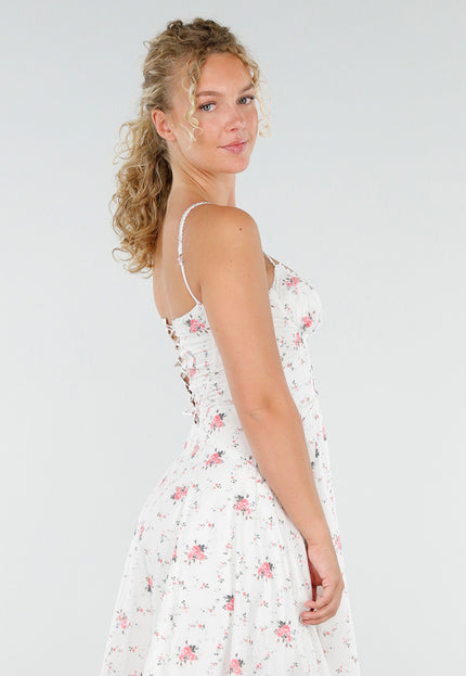 NEW230725 Witte Rozenprint Korsetjurk