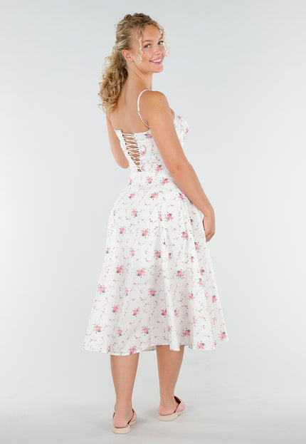 NEW230725 Witte Rozenprint Korsetjurk