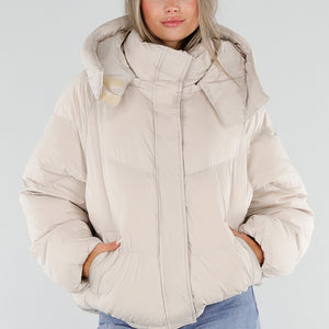 NEW230926 Beige Gewatteerde Puffer Winterjas