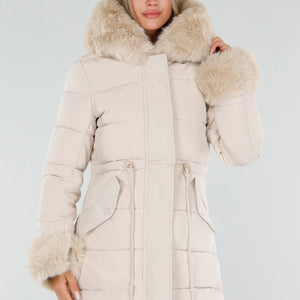 NEW230926 Beige Gewatteerde Winterjas met Bont