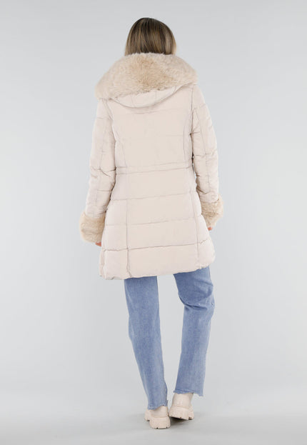NEW230926 Beige Gewatteerde Winterjas met Bont