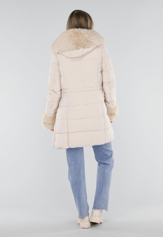 NEW230926 Beige Gewatteerde Winterjas met Bont