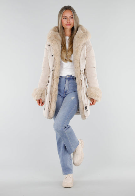 NEW230926 Beige Gewatteerde Winterjas met Bont