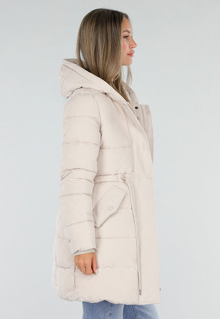 NEW230926 Beige Gewatteerde Winterjas met Bont