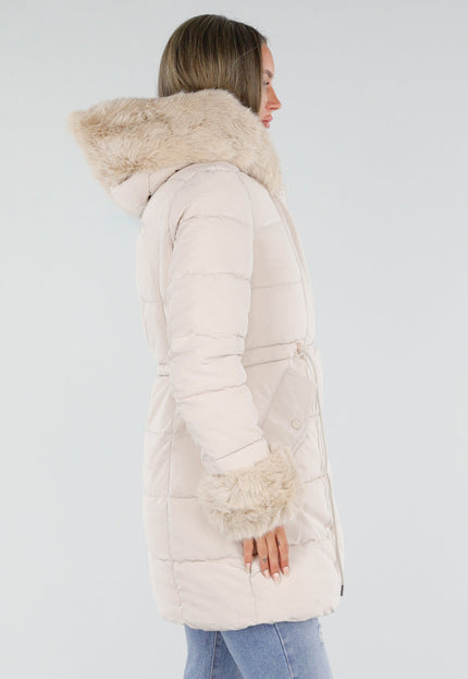 NEW230926 Beige Gewatteerde Winterjas met Bont
