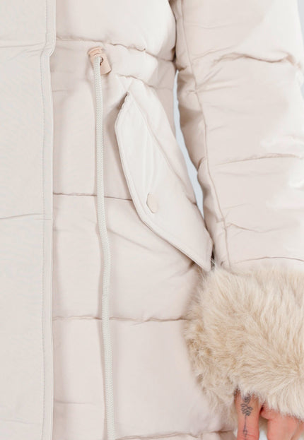 NEW230926 Beige Gewatteerde Winterjas met Bont