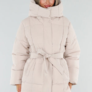 NEW230926 Beige Gewatteerde Winterjas met Ceintuur