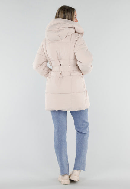 NEW230926 Beige Gewatteerde Winterjas met Ceintuur