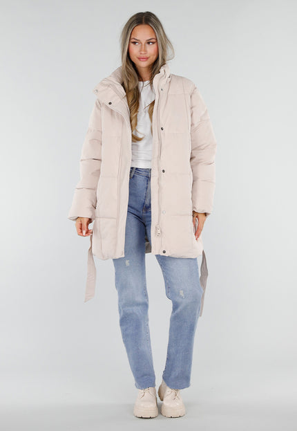 NEW230926 Beige Gewatteerde Winterjas met Ceintuur