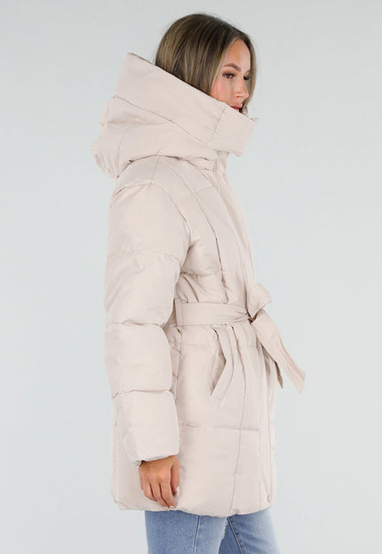 NEW230926 Beige Gewatteerde Winterjas met Ceintuur