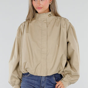 NEW230926 Beige Korte Jas met Hoge Kraag