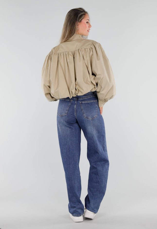 NEW230926 Beige Korte Jas met Hoge Kraag