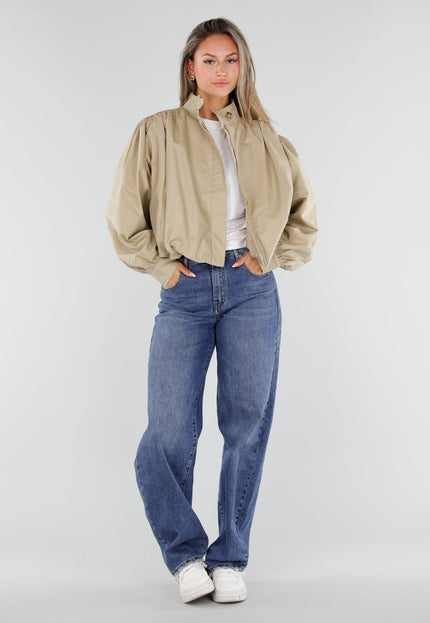 NEW230926 Beige Korte Jas met Hoge Kraag