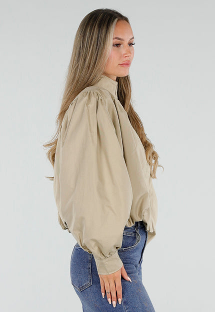 NEW230926 Beige Korte Jas met Hoge Kraag