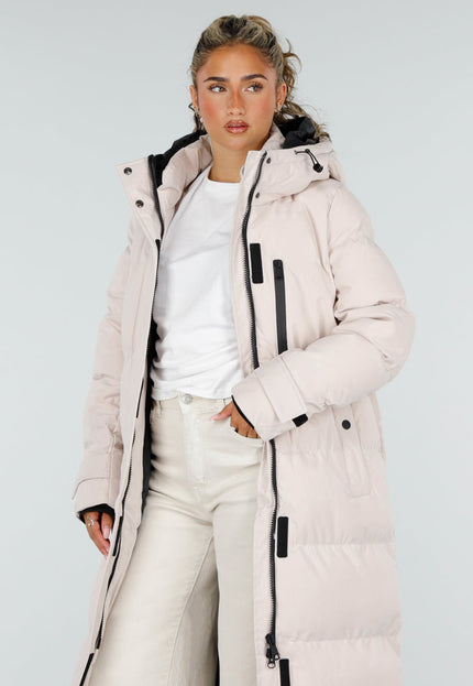 NEW230926 Beige Lange Gewatteerde Winterjas