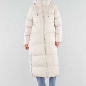 NEW230926 Beige Lange Puffer Winterjas met Capuchon