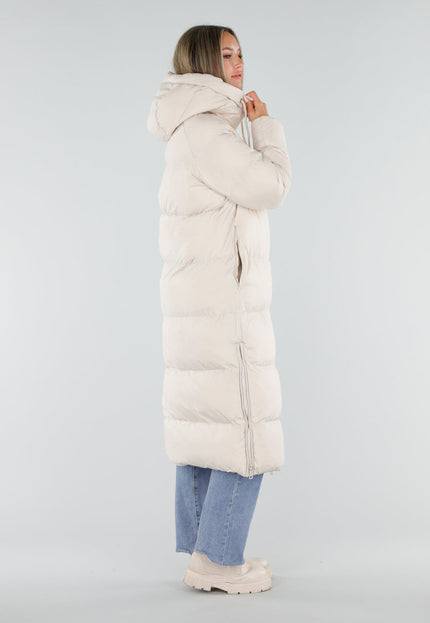 NEW230926 Beige Lange Puffer Winterjas met Capuchon
