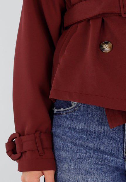 NEW230926 Bordeaux Korte Trenchcoat met Tailleband