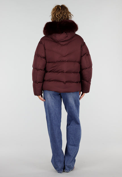 NEW230926 Bordeaux Puffer Winterjas met Bontkraag