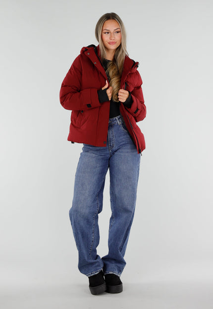 NEW230926 Bordeaux Puffer Winterjas met Capuchon
