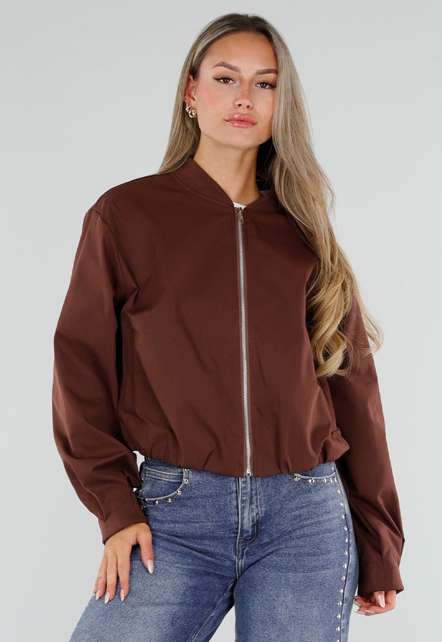 NEW230926 Bruin Kort Windjack met Ritssluiting