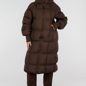 NEW230926 Bruine Lange Gewatteerde Puffer Winterjas