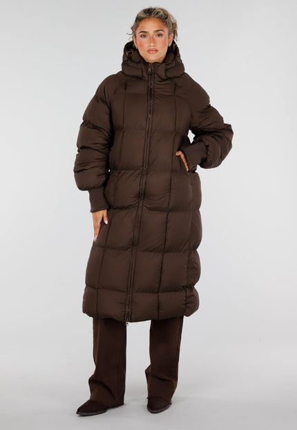 NEW230926 Bruine Lange Gewatteerde Puffer Winterjas