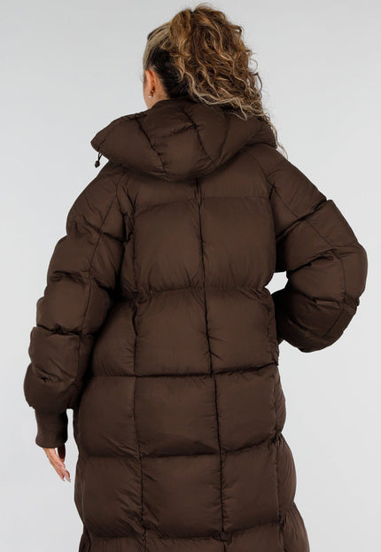 NEW230926 Bruine Lange Gewatteerde Puffer Winterjas