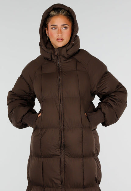 NEW230926 Bruine Lange Gewatteerde Puffer Winterjas